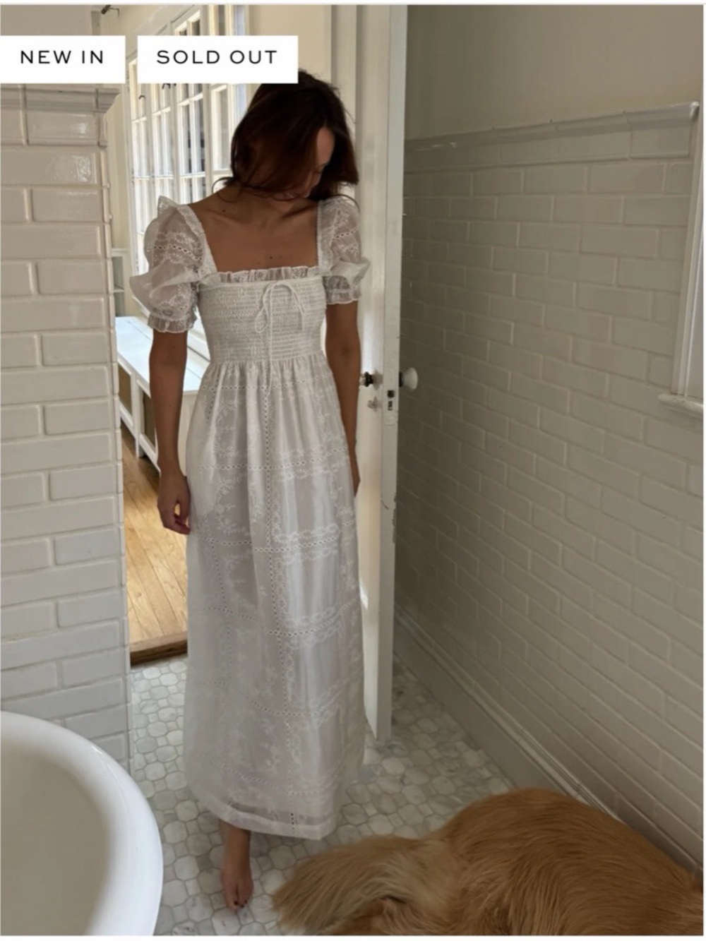 Hill House White Eyelet Maxi Dress with Puff Sleeves